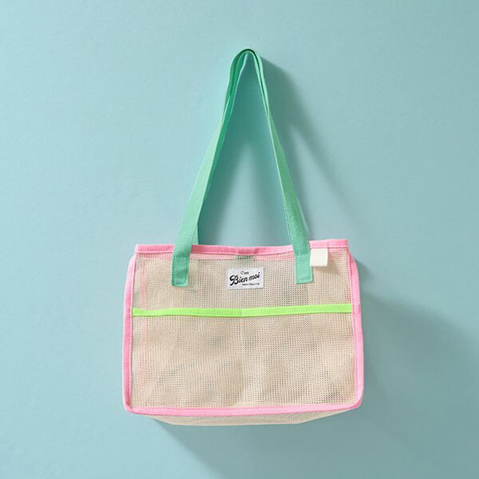 日本 Lycee mine - 粉嫩配色網格玩水包/游泳包-黃x粉紅 (26.5x35x20.5cm)