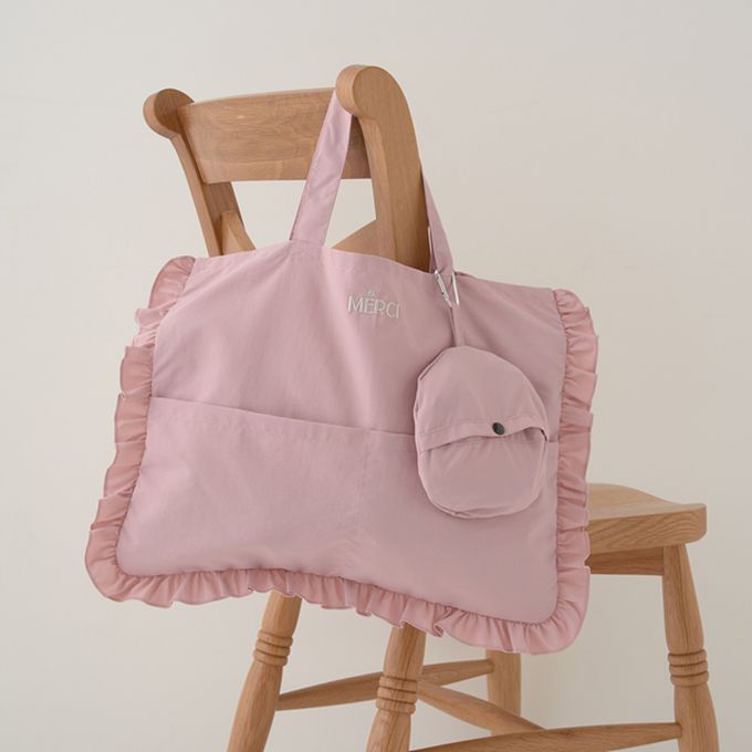 日本 Lycee mine - 防潑水 荷葉邊大容量上學包-小花-藍 (33x43cm)