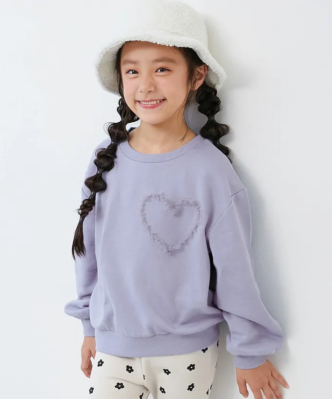 日本 devirock - 裏起毛蕾絲愛心長袖上衣-灰