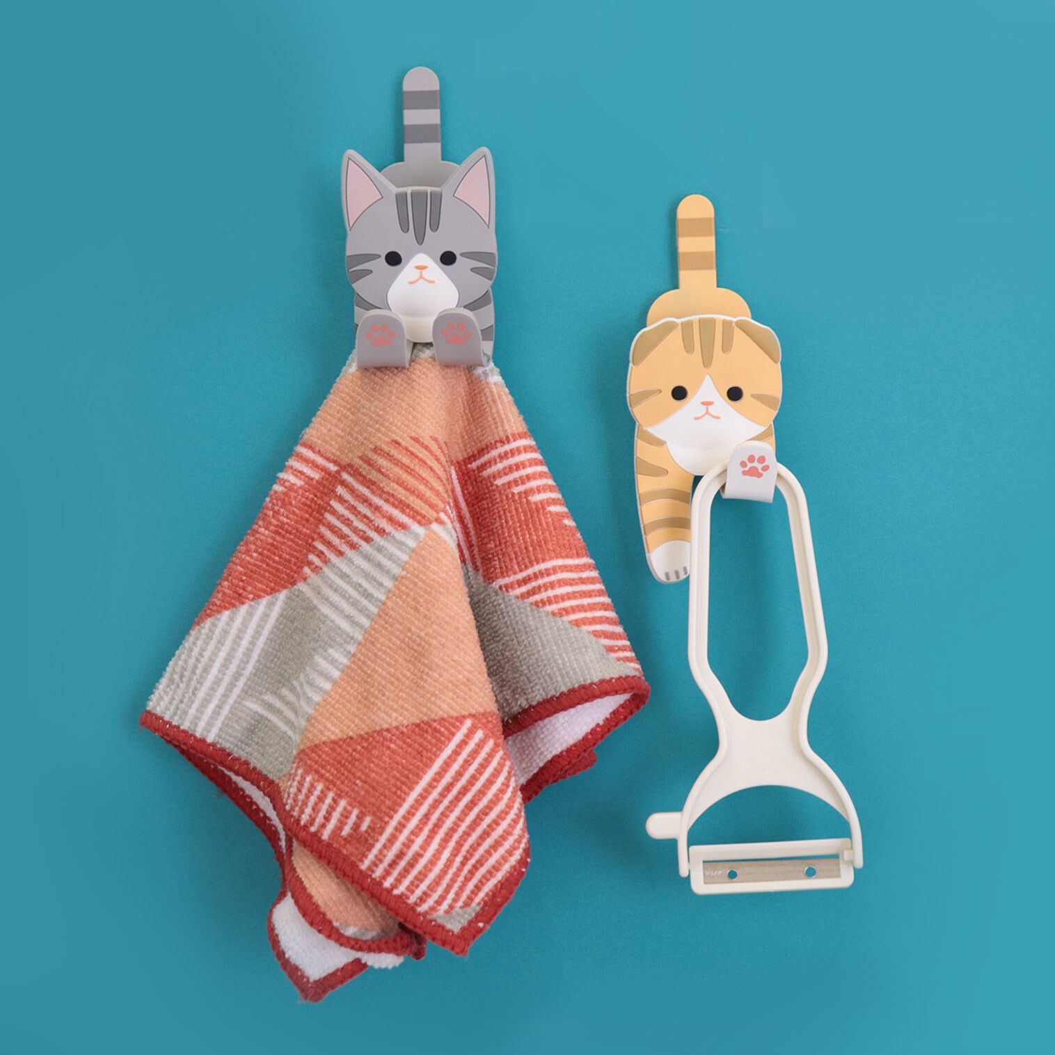 日本 TOYO CASE - 可彎折磁鐵置物掛鉤/夾子-貓咪-橘白