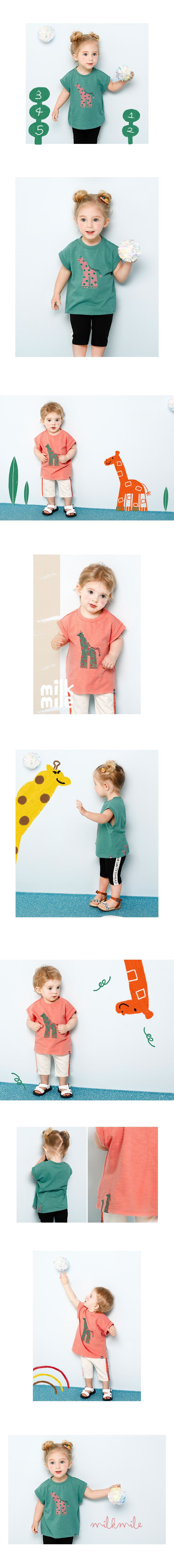 韓國 milk mile - 波點長頸鹿純棉T-綠