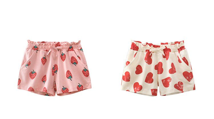 純棉兒童短褲-愛心-杏色