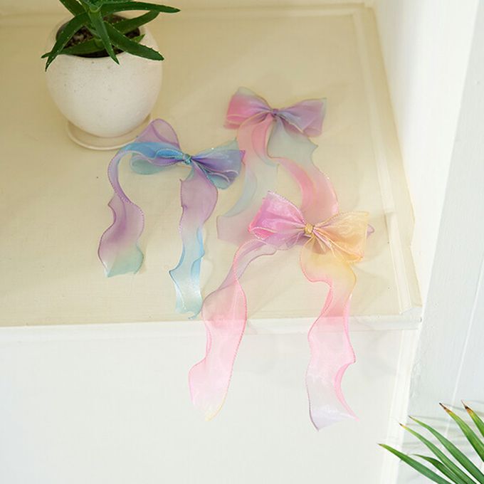 日本 Lycee mine - 夢幻極光緞帶髮夾-黃粉系