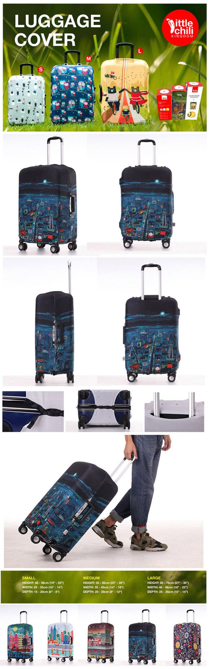 little chili - 繽紛行李箱套M-東京彩-24吋 -高60 寬40 厚度25cm