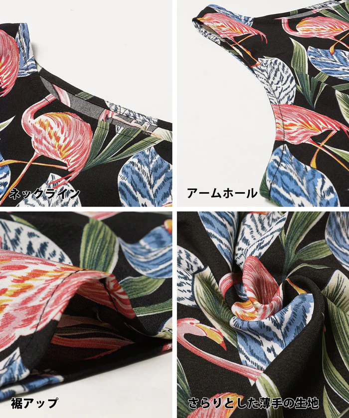 日本 COCA - 熱帶風情印花無袖洋裝-黑