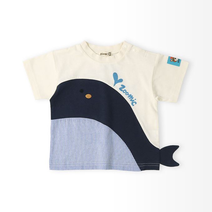 日本 ZOOLAND - 海洋印花短袖上衣-巨大鯨魚-海軍藍