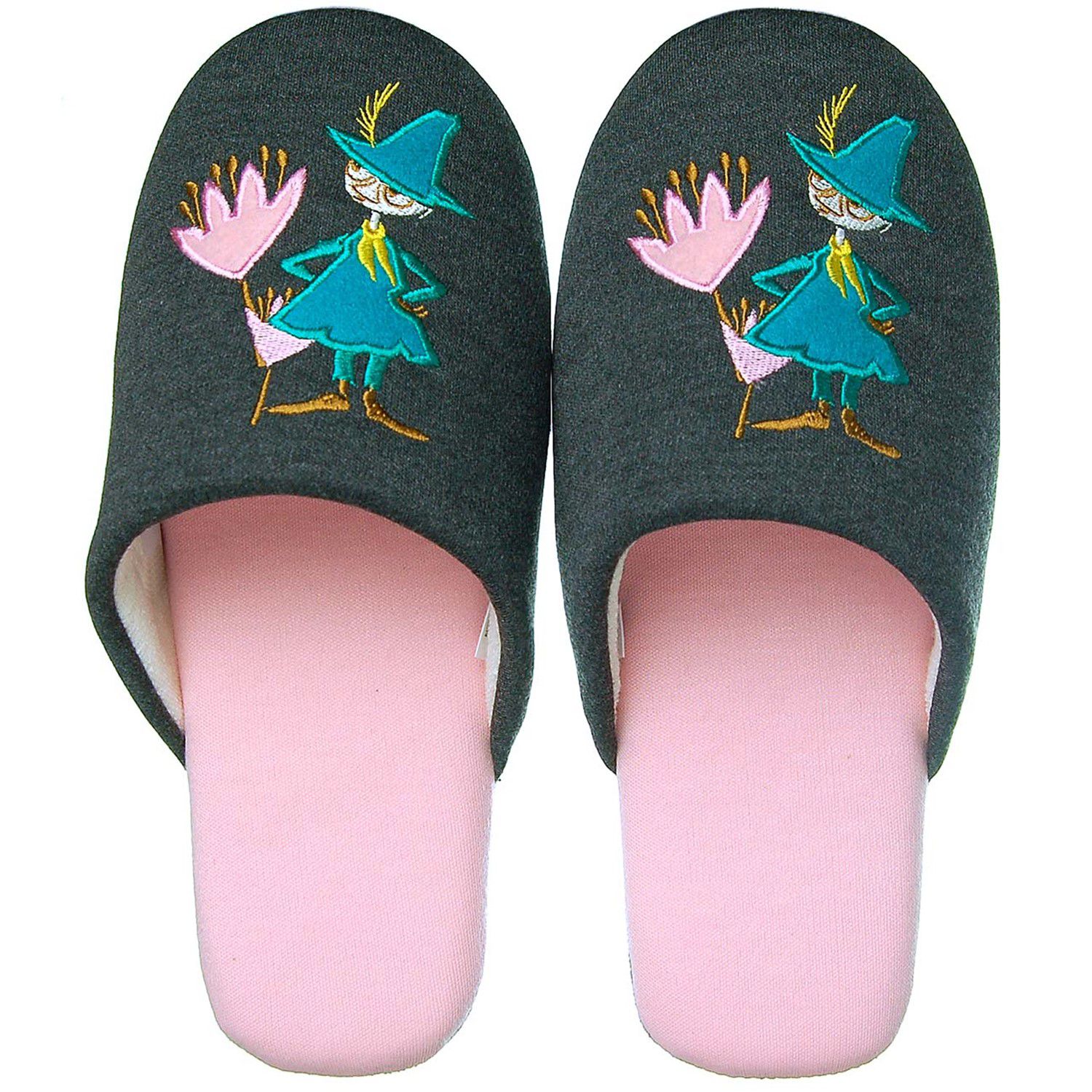 日本千趣會 - 嚕嚕咪 刺繡質感室內拖-阿金-灰粉 (22-24cm)