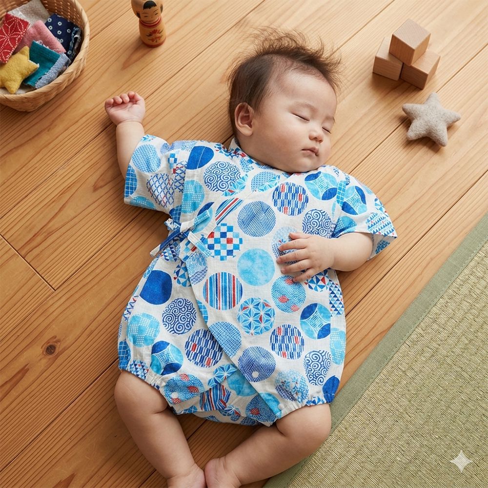 甚平包屁衣-圓形 和風圖案-米白色