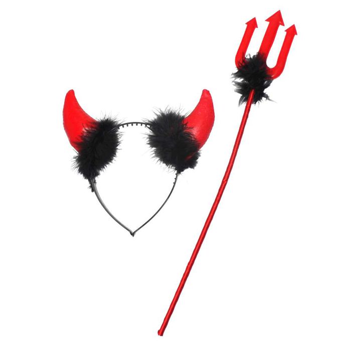 MODACore 摩達客 - 摩達客★萬聖派對變裝扮★紅魔牛角造型配件二件組(髮箍/仙女棒) ★Cosplay
