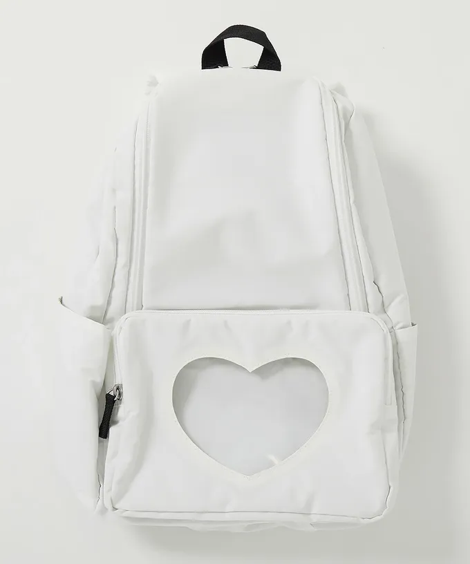 日本 devirock - 心型透明窗(娃包口袋)輕巧大容量後背包-附鏡子-冰藍