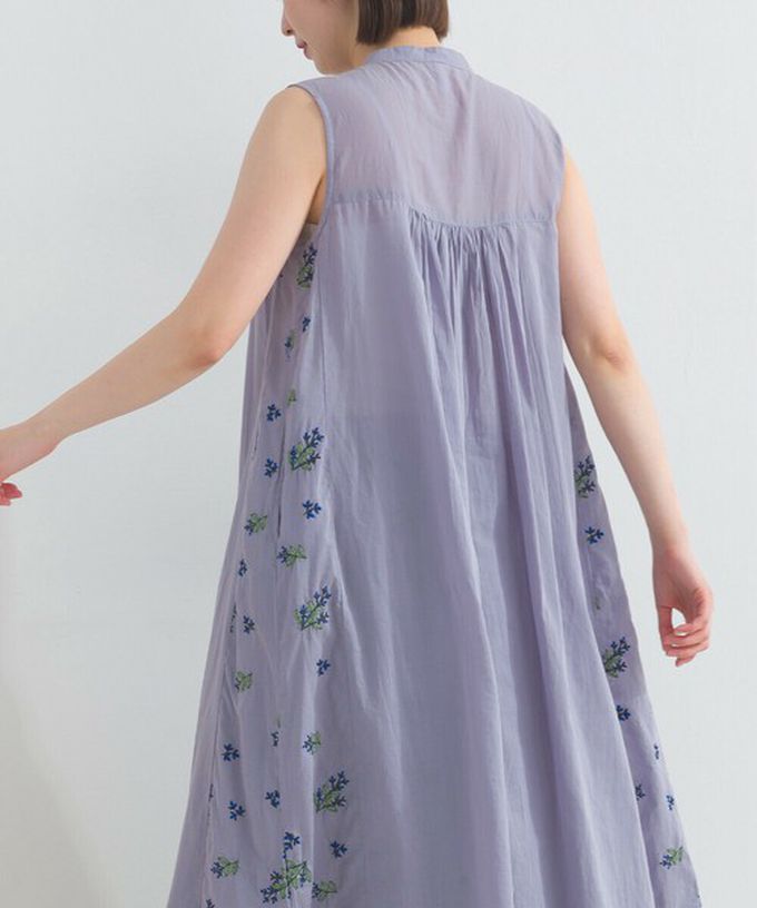 日本 Lupilien - 100%印度棉 優美植物側邊刺繡無袖洋裝-薄荷