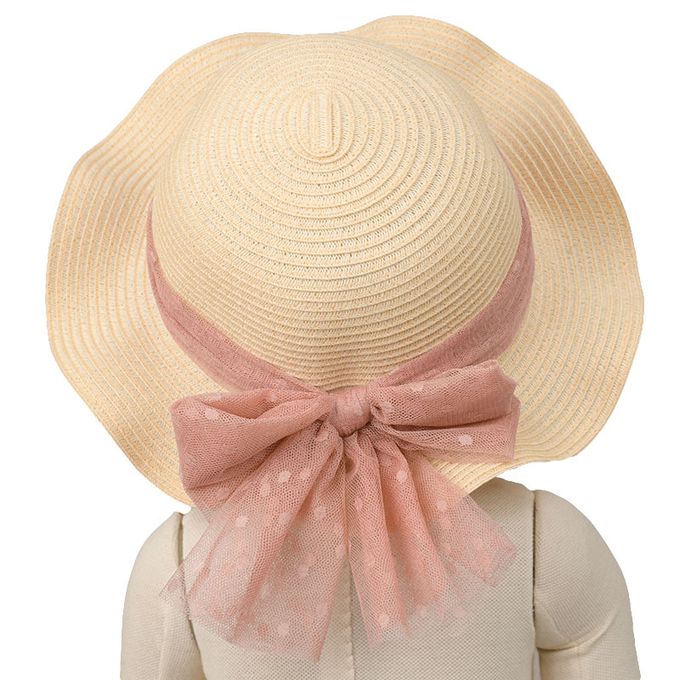 akachan honpo - 波浪帽 可洗可折疊-薄紗蝴蝶結-淺卡其色