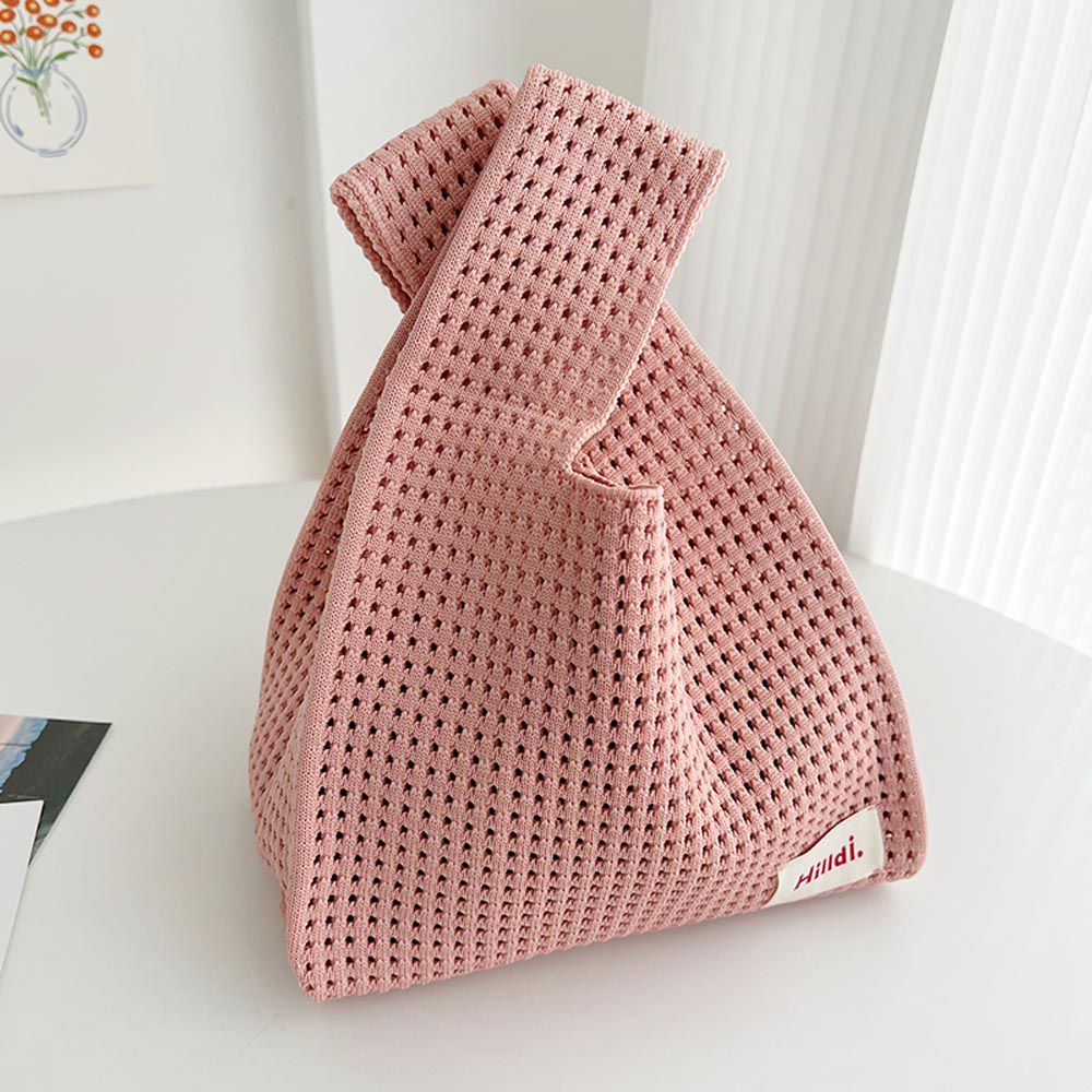簍空休閒針織手拿包/手提包-藕粉色 (20x35cm)