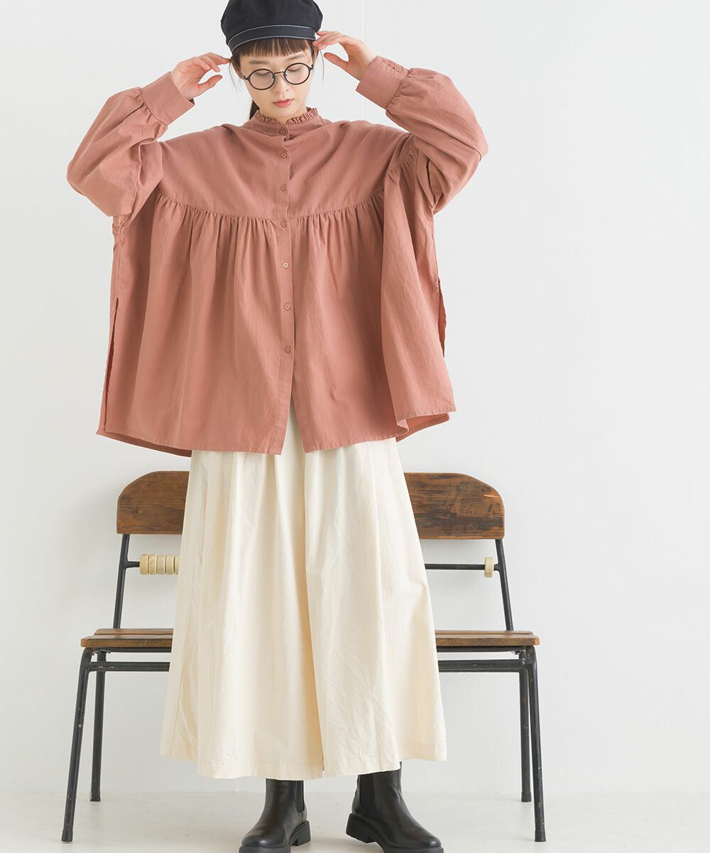 日本女裝代購 - 歐風木耳領2WAY泡泡袖上衣-淺卡其
