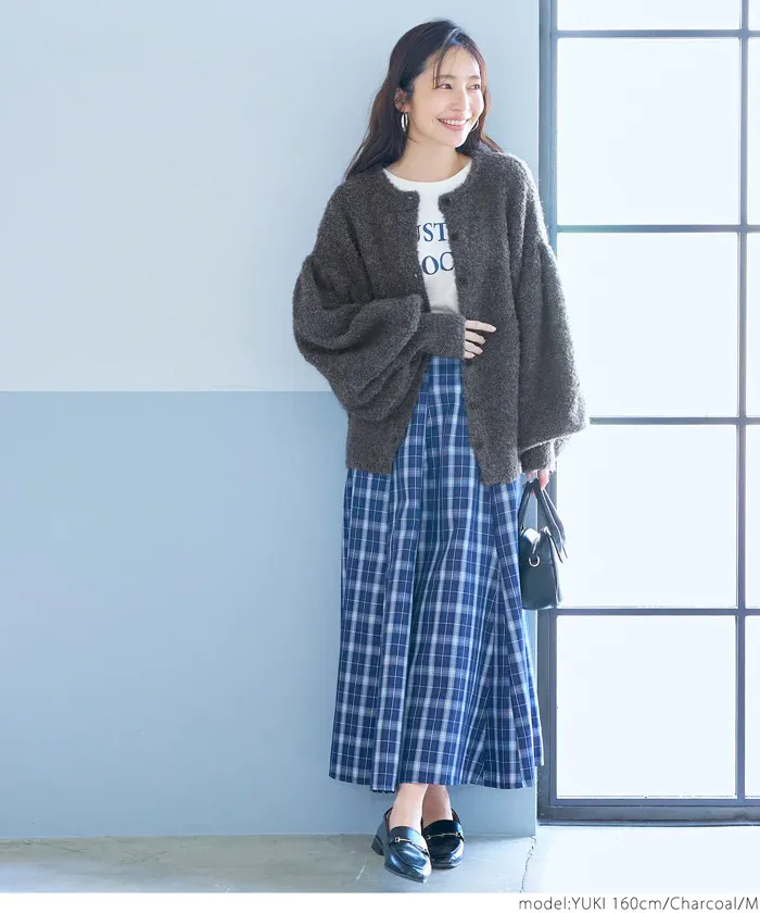 日本 COCA - 澎澎氣球袖針織開襟衫-橘粉