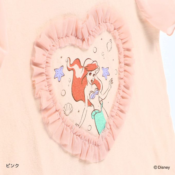 日本 BRANSHES - 迪士尼限定 夢幻雪紡短袖上衣-卡通人物小美人魚-粉橘