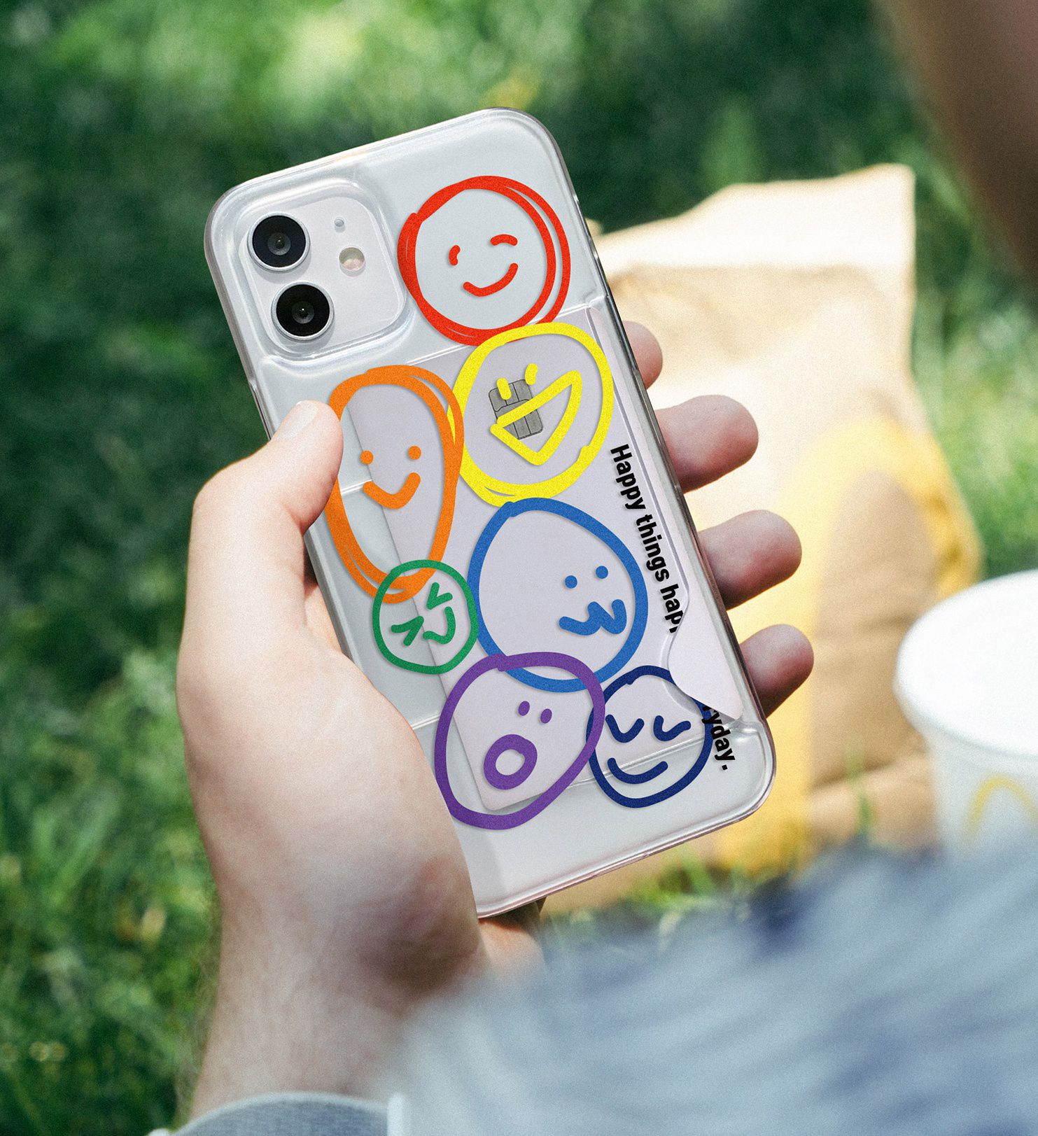 韓國 SHARON6 - 卡夾式防摔手機殼-彩虹表情 (iPhone-12/ 12 Pro)