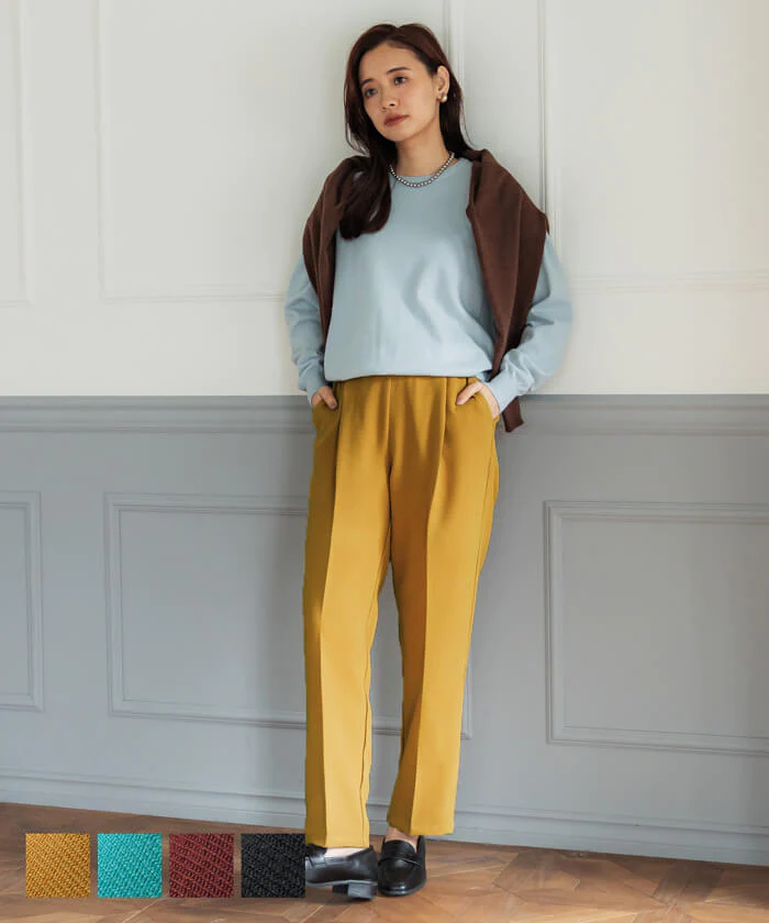 日本 COCA - 修身美型打褶西裝褲-芥黃