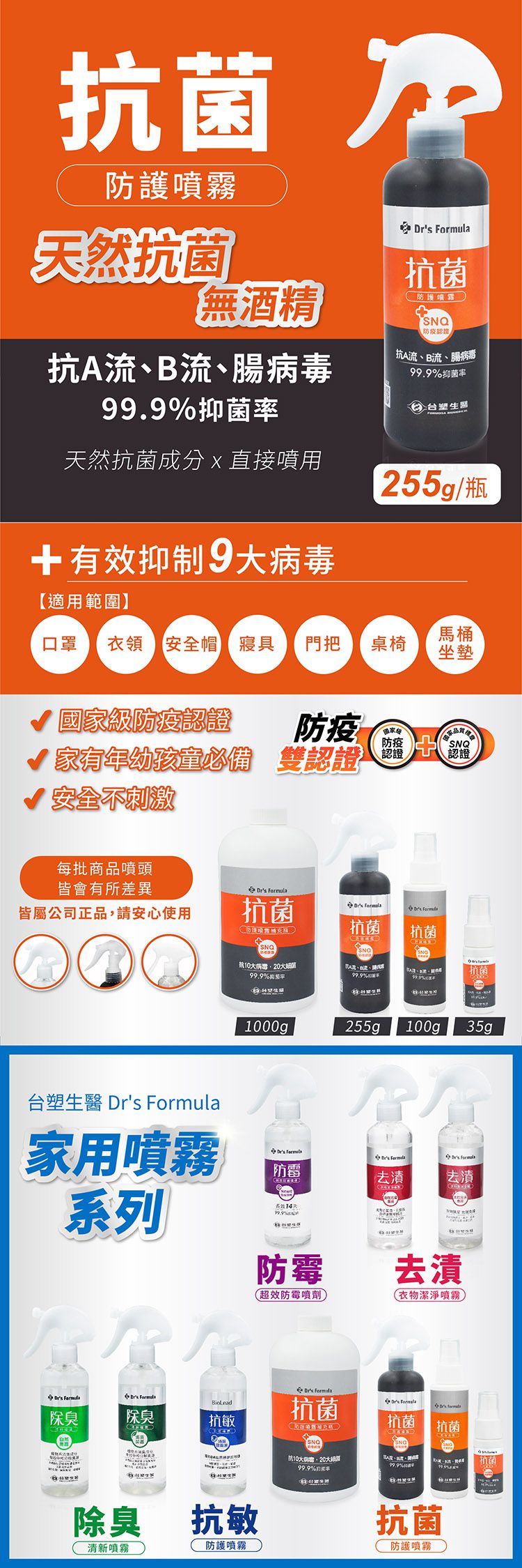 台塑生醫 - 抗菌防護噴霧 255gX 6入