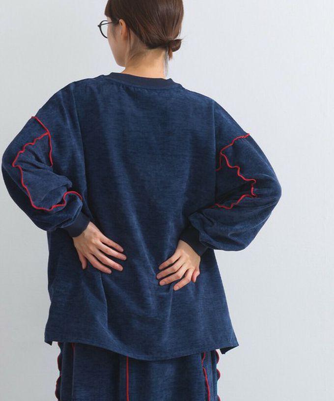 日本 Lupilien - 木耳縫線休閒絨面長袖上衣-淺灰