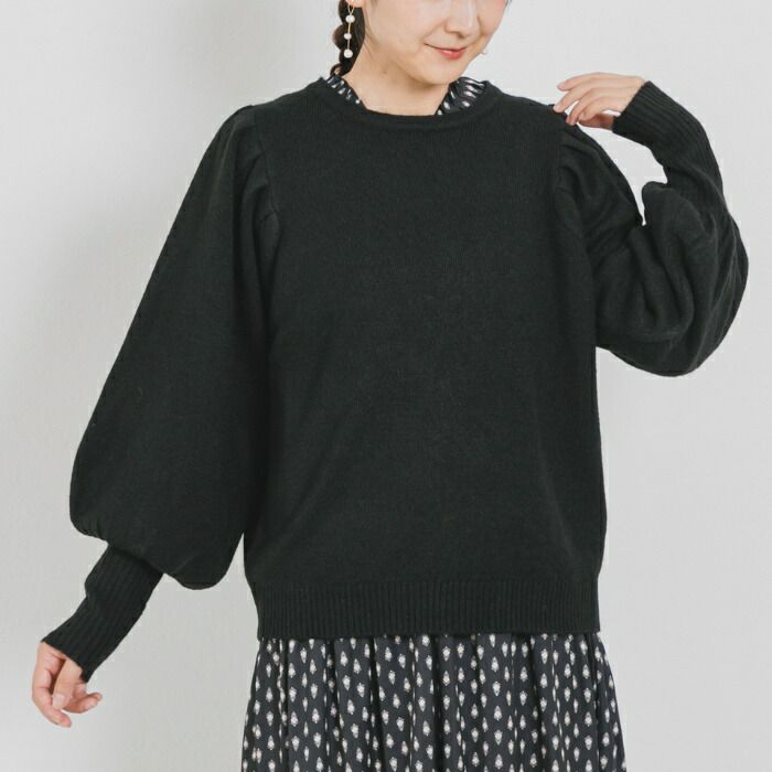 日本 ihuu - 浪漫氣球袖可機洗針織上衣-卡其