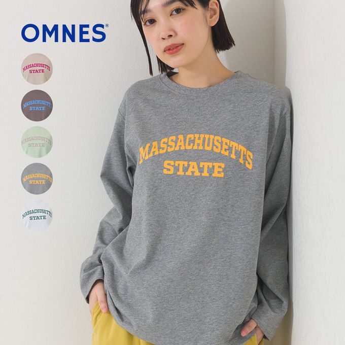 日本 OMNES - 100%棉 簡約英文標語長袖上衣-白