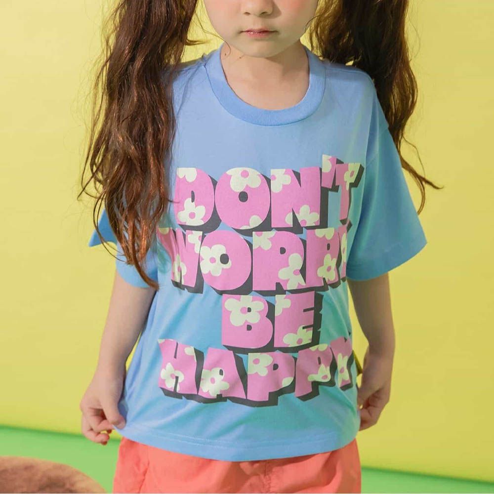 吸水速乾 美式印花短袖T恤-水藍