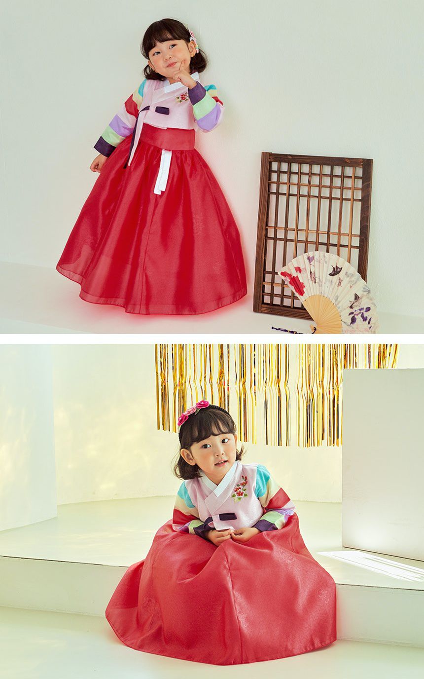 韓國 yedam - 女寶韓服-淺粉X紅-不含頭飾