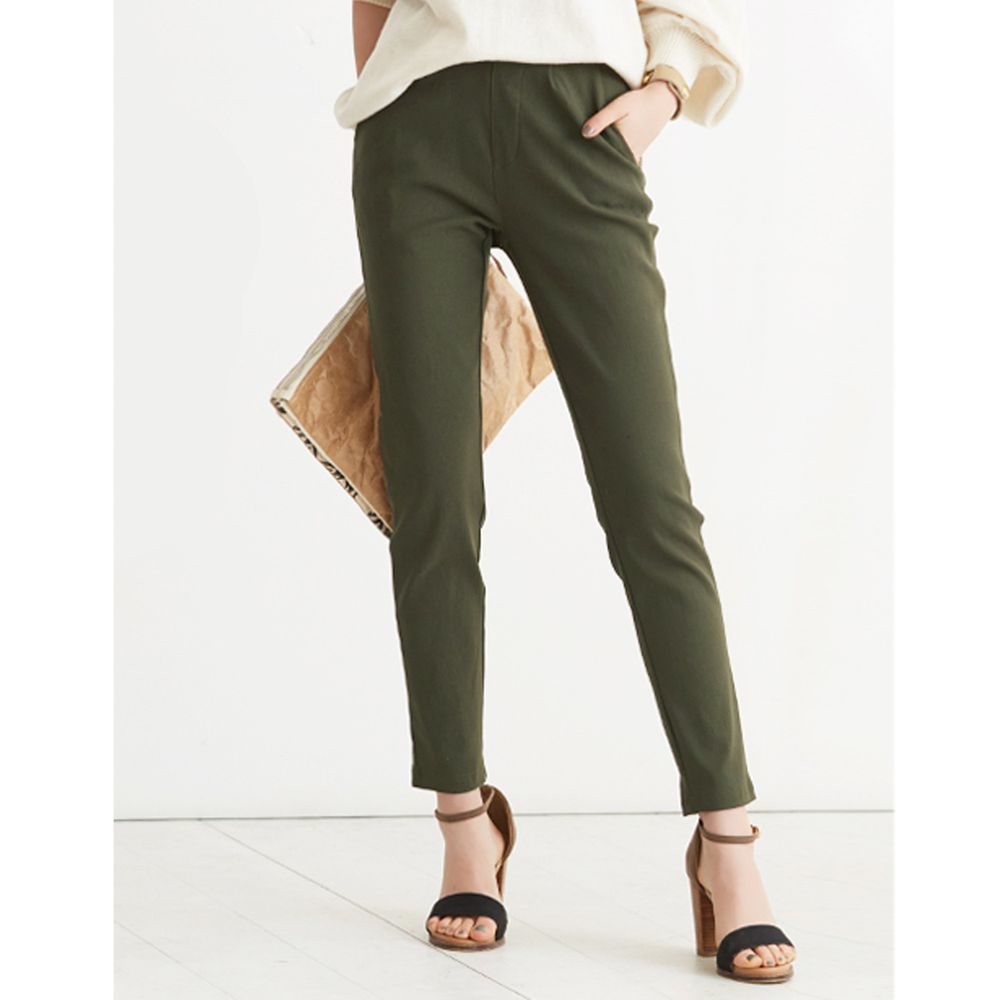 日本女裝代購 - 舒適修身彈性 美人褲-墨綠