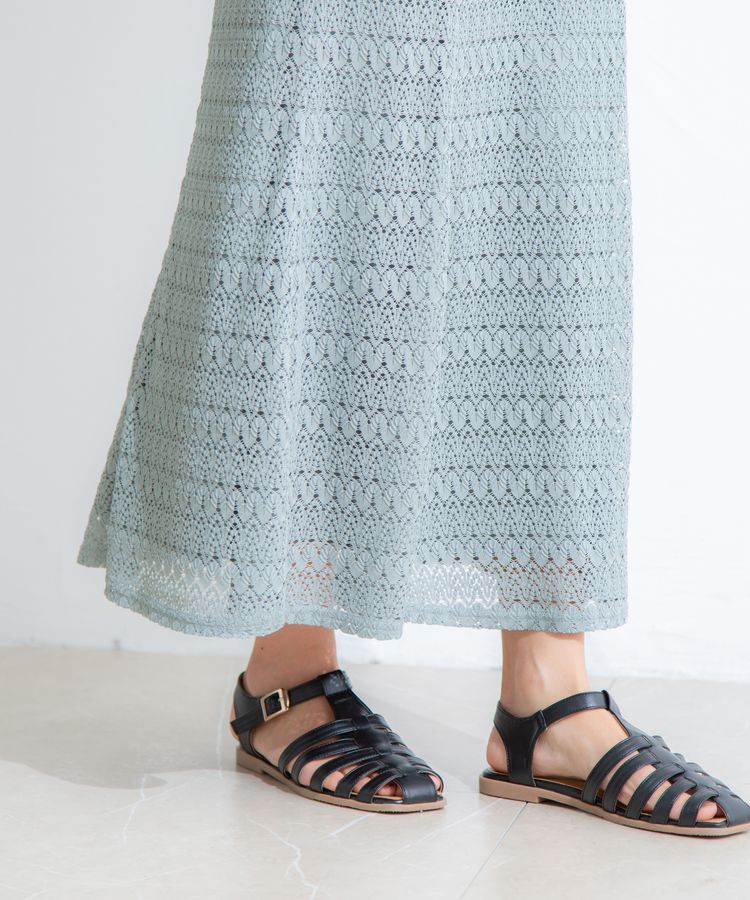 日本 Honeys - 蕾絲雕花魚尾長裙-米