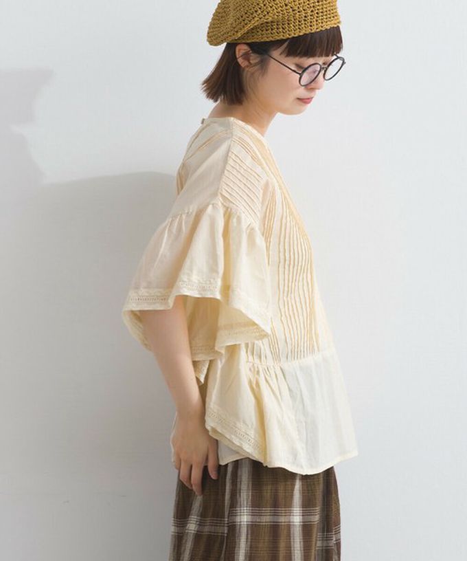 日本 Lupilien - 100%印度棉 細緻緹花大寬袖上衣-米杏