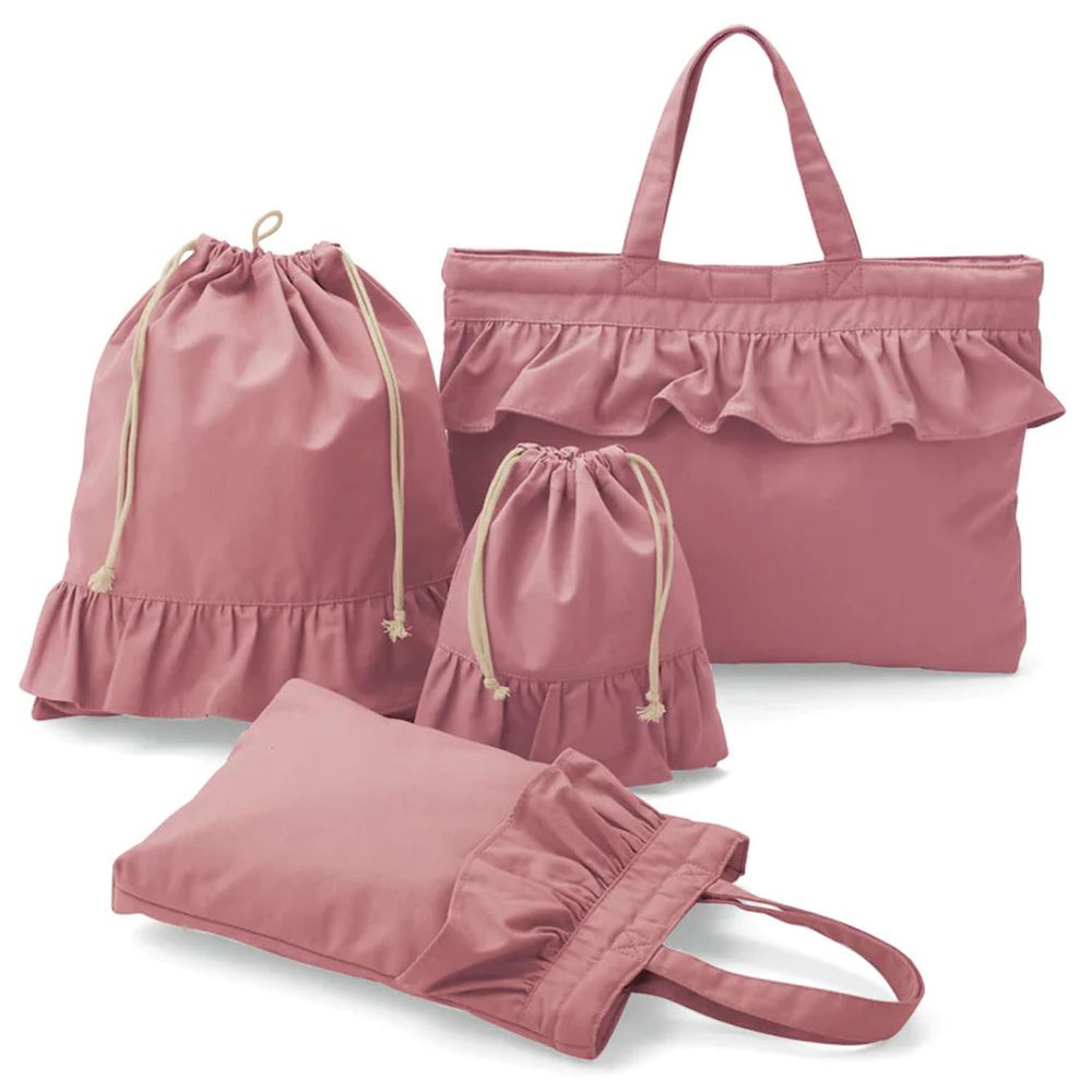 日本千趣會 - 多功能上學提袋4件組-荷葉造型-粉紅