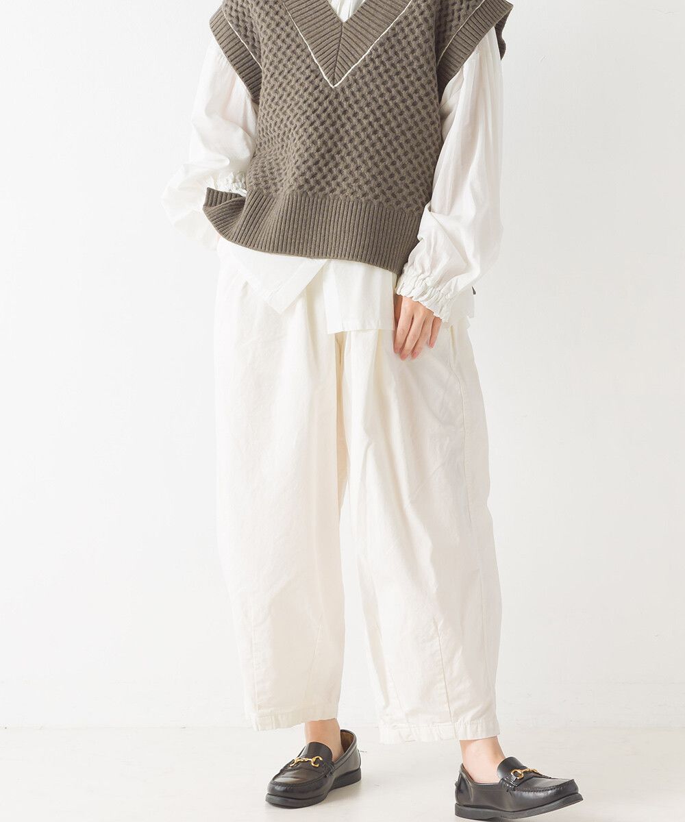 日本 OMNES - 繭型舒適休閒寬褲-一般款-卡其