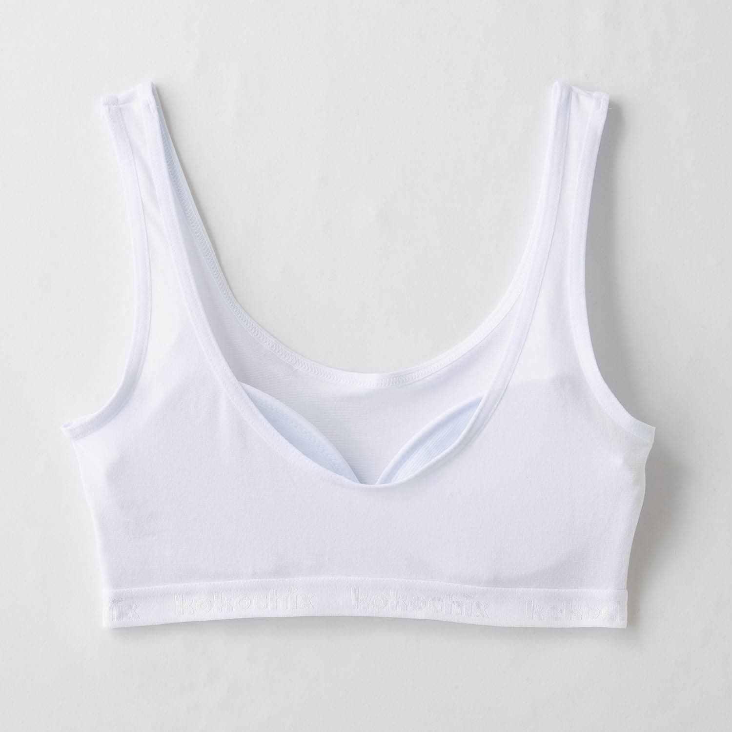 日本 GARAU - 混棉附Bra少女內衣/內搭胸衣(2件組)-白