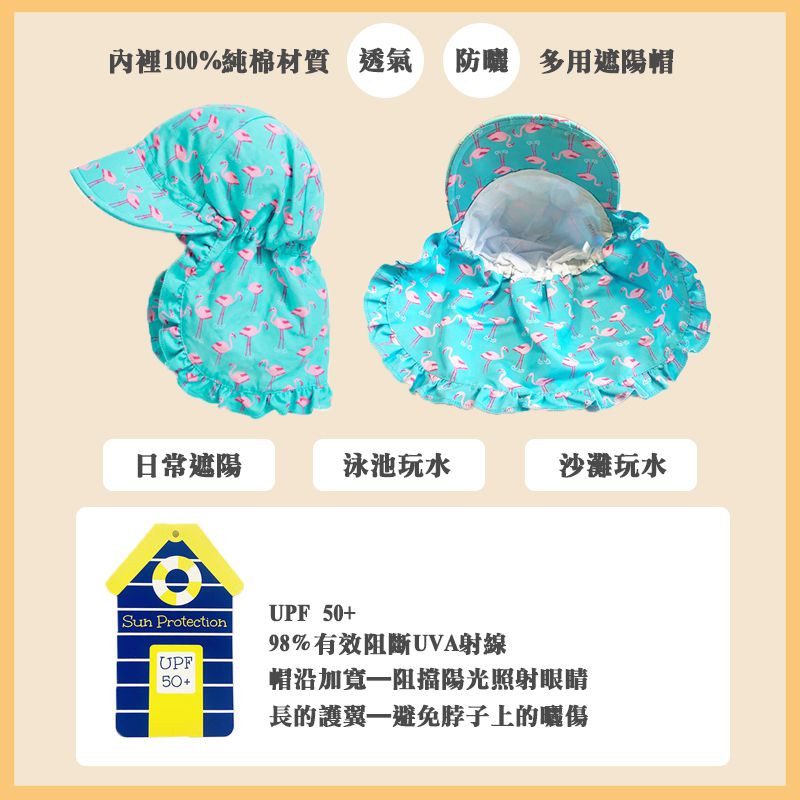 英國 JoJo Maman BeBe - 嬰幼兒/兒童UPF50+防曬護頸遮陽帽-彩虹樂園1