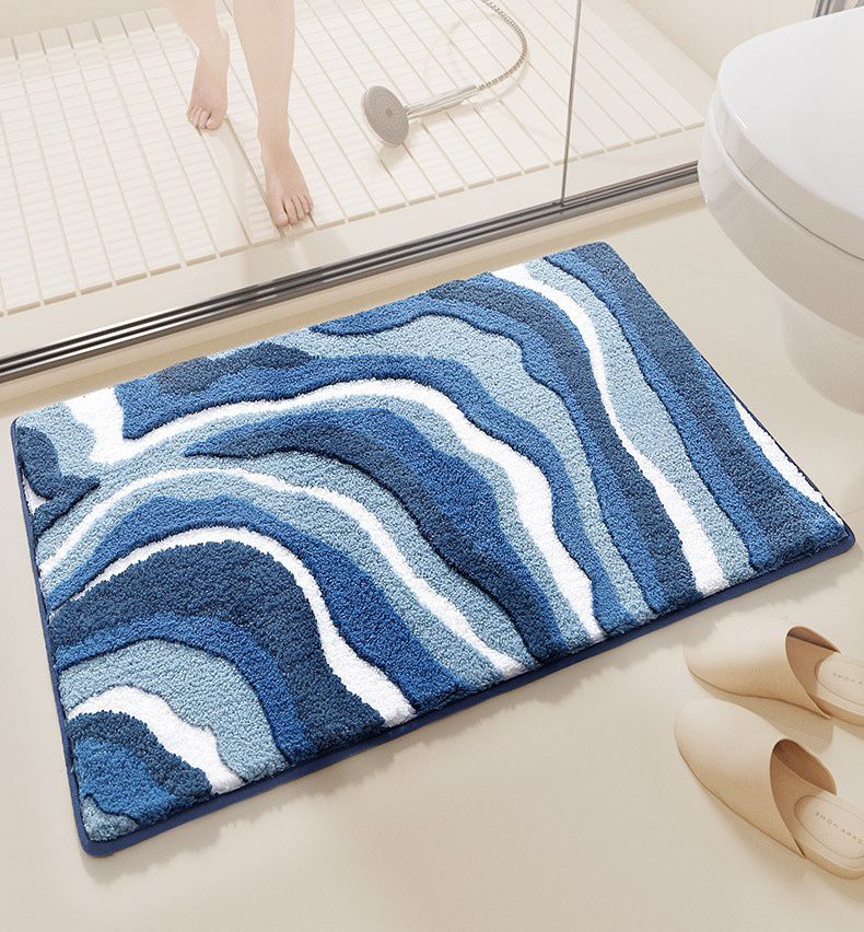 快速吸水植絨浴室腳踏墊-海洋-藍色