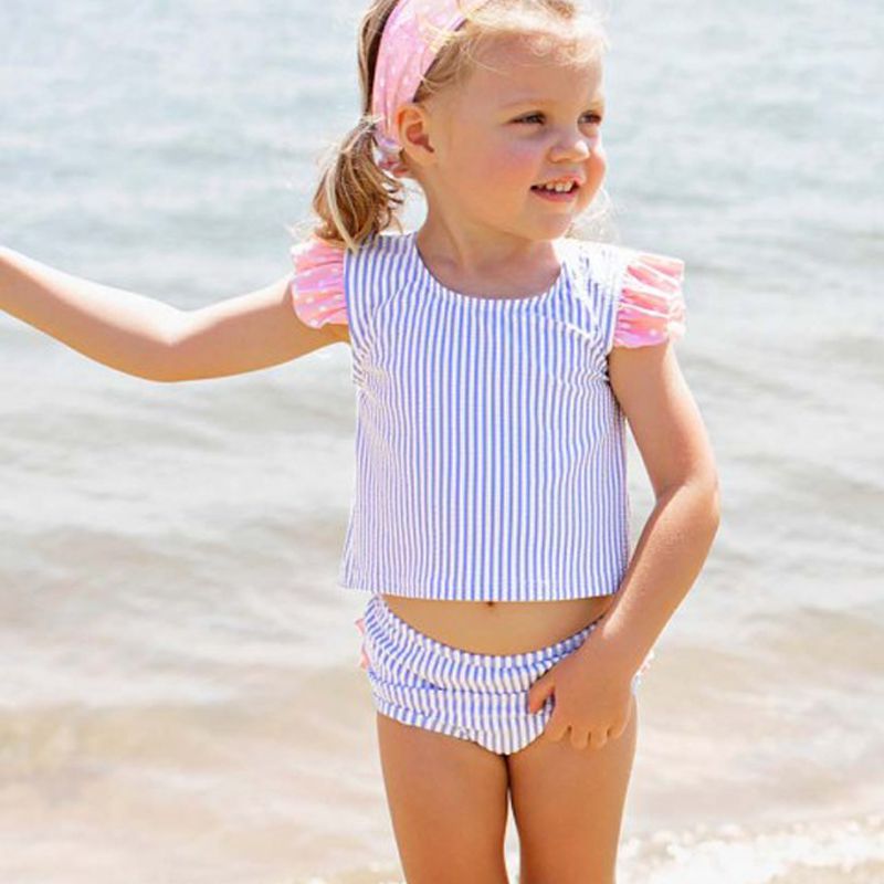 美國 RuffleButts - 小女童UPF 50+防曬兩件式無袖泳裝-粉紫甜心