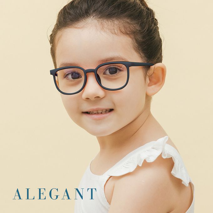 ALEGANT - 星空霧黑兒童專用輕量威靈頓矽膠彈性方框UV400濾藍光眼鏡