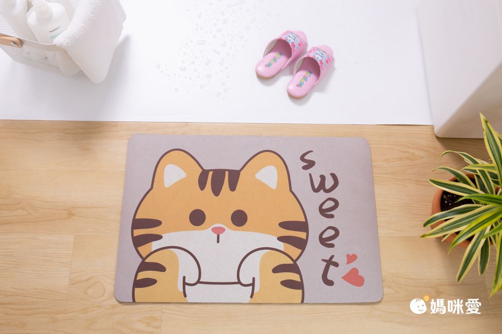 上田屋 - 連續踩踏瞬吸乾爽科技絨腳踏墊/地墊/防霉抗菌快乾好洗/柔軟彈性材質-橘貓-橘灰 (40x60x0.5cm±5%)