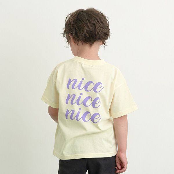 日本 b-ROOM - 英文標語休閒短袖上衣-NICE-奶油黃