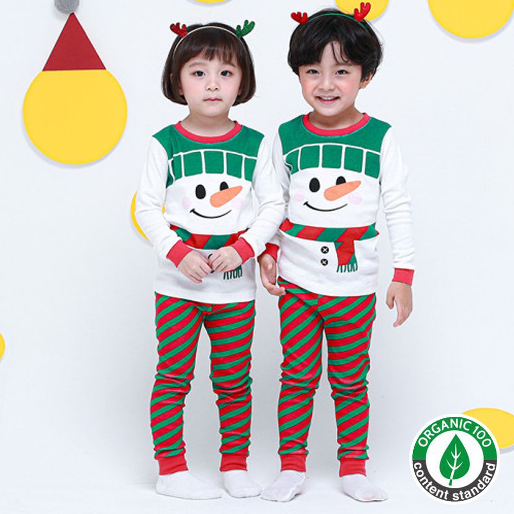 韓國 Ppippilong - (聖誕限定款)30支有機棉長袖家居服-圍巾雪人