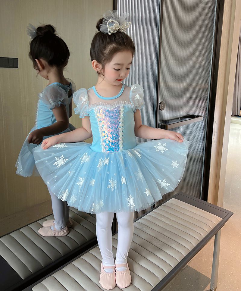 短袖造型公主裙/芭蕾舞裙-冰雪亮片-藍色