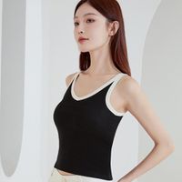 JS - 撞色V領BRA TOP/附罩杯上衣-黑色