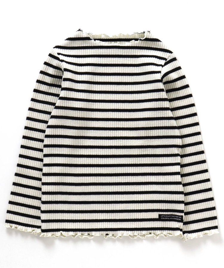 日本 BREEZE - 羅紋捲邊百搭薄長袖上衣-墨綠條紋