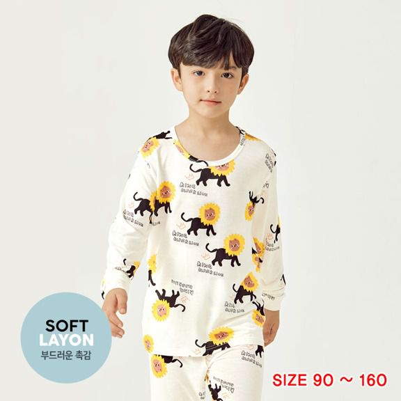 韓國Unifriend - 純棉家居服-人造絲長袖款-米色獅子國王