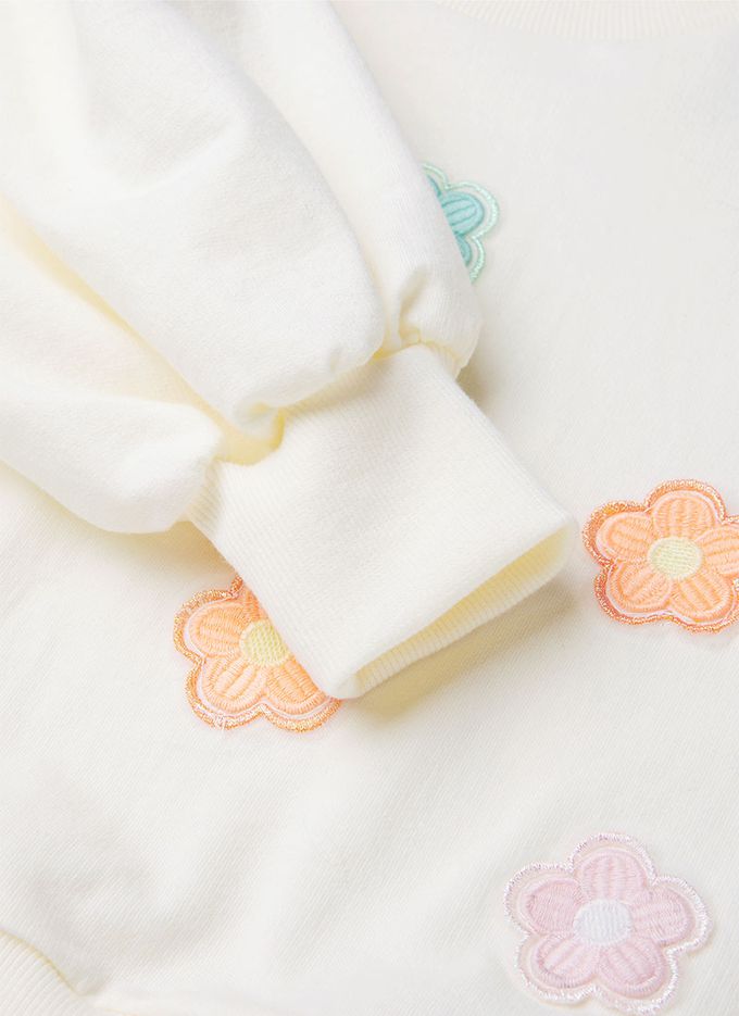 韓國 OZKIZ - 清爽圓花點綴澎澎袖上衣-象牙白