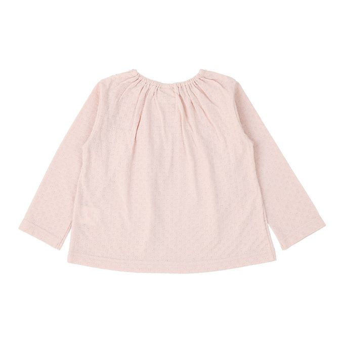 日本 ZOOLAND - 清新紋理假二件長袖上衣-小花領-粉紅