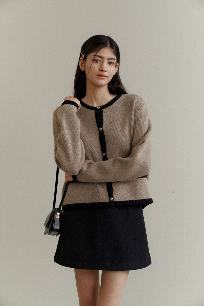 韓國女裝連線 - 百搭無領金釦針織外套-深藍 (FREE)