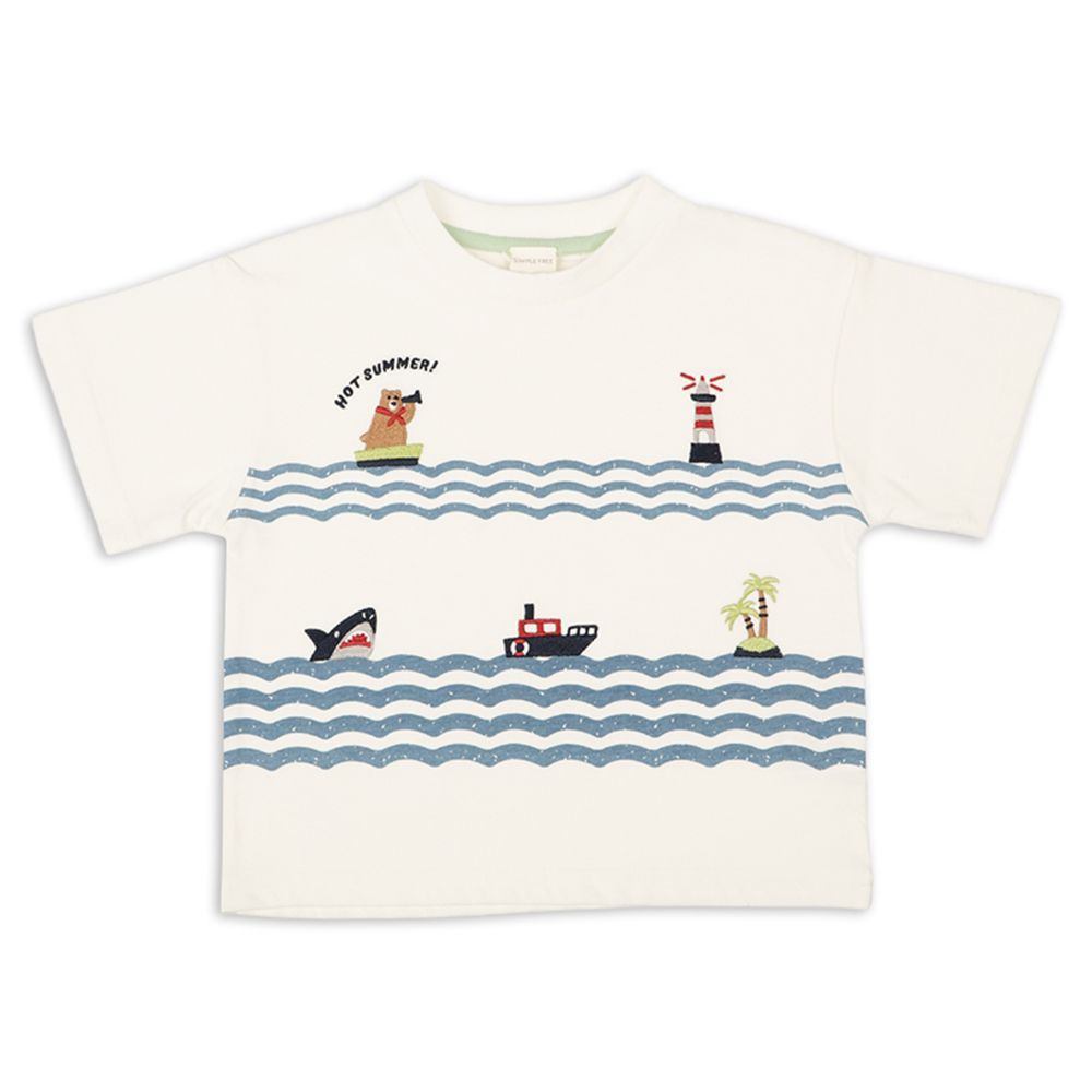 短袖T恤-局部刺繡-米白色