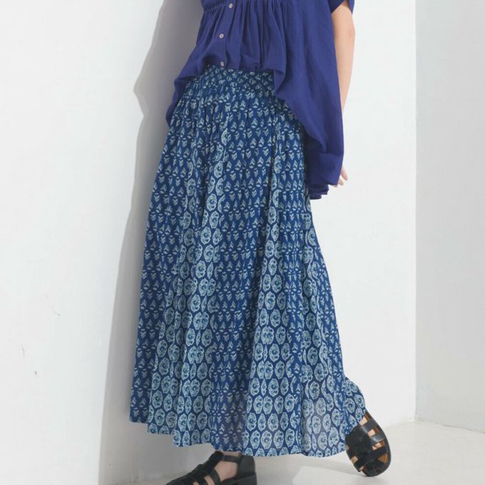 日本 OMNES - 100%印度棉 奢華印花飄逸感長裙-紫